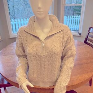 Lucky brand, cream colored, half-zip, cable knit sweater. Size M.